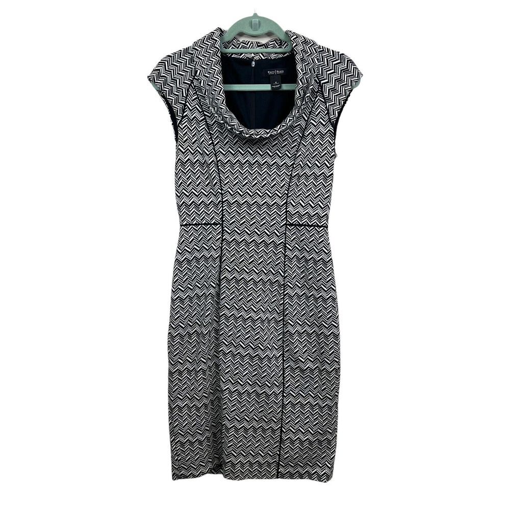 White House Black Market Sheath Dress Cap Sleeves Knit Geo Chevron Women Size 4*